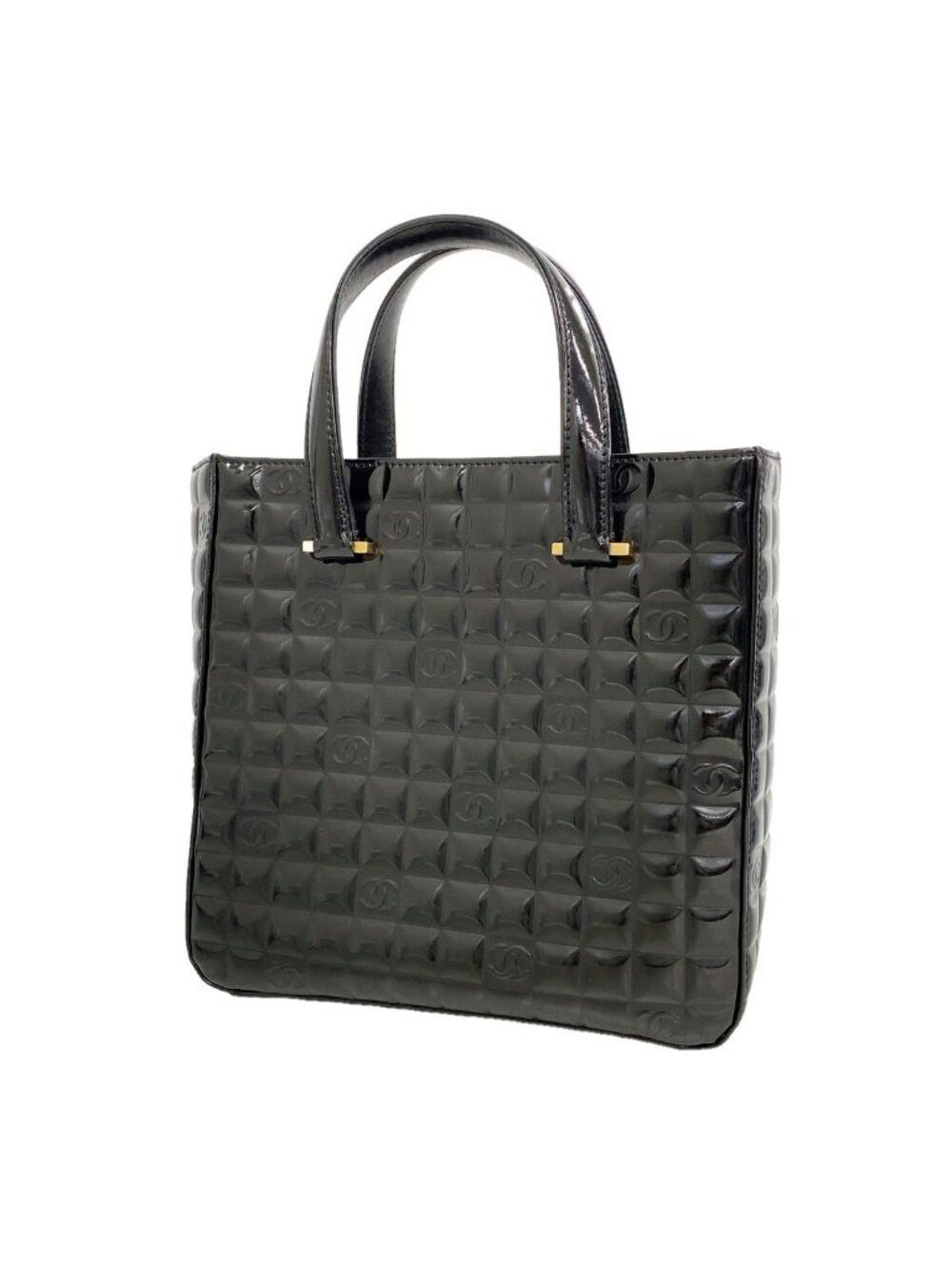 Chanel Tote Bag Choco Bar Patent Leather Black Gold